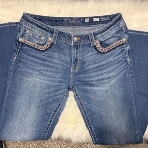 Miss Me Medium Blue Skinny Jeans with Embroidered Pocket Trim